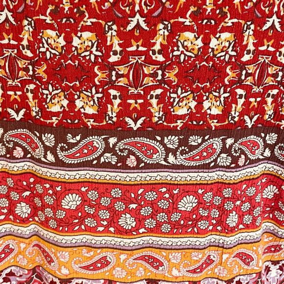 Rikka Orange Red Paisley & Morocan Print Long Line Kimono Cover One Size Gauzy - Picture 6 of 7